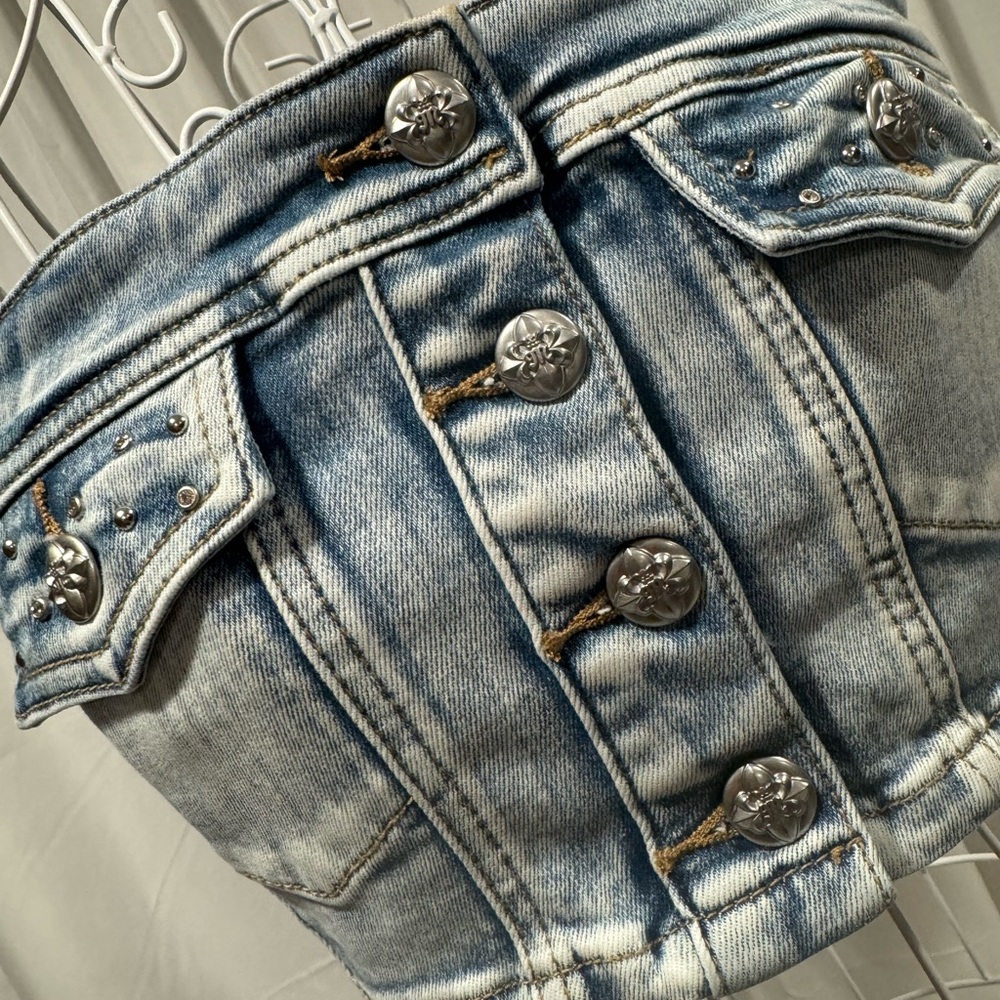 Miss Me Denim Strapless Crop Top - Picture 4 of 5